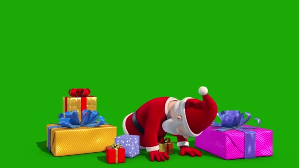 Weihnachtsmänner Springen Von Weihnachtsgeschenken Green Screen Rendering Animation — Stockvideo