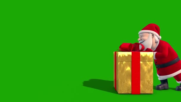 サンタクロースプッシュギフトクリスマスグリーンスクリーン3Dレンダリングアニメーション — ストック動画