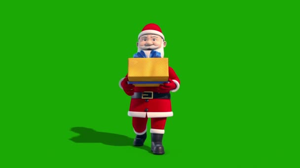 Santa Claus Walkcycle Con Regalo Navidad Pantalla Verde Rendering Animation — Vídeos de Stock