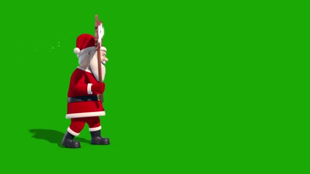 Papai Noel Madeira Sinal Feliz Natal Tela Verde Renderização Animação — Vídeo de Stock