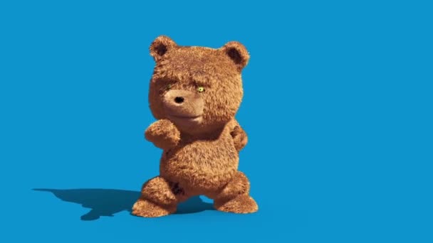 Teddy Bear Πραγματική Γούνα Επίθεση Καταπολέμηση Μπλε Οθόνη Μπροστά Απεικονίσεις — Αρχείο Βίντεο