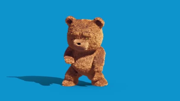 Teddybär Echtpelz Tanz Blue Screen Loop Renderings Animationen Lizenzfreies Stock-Filmmaterial