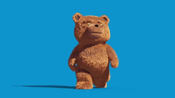 Teddy Bear Real Fur Walkcycle Blue Screen Loop Renderingi Animacje — Wideo stockowe