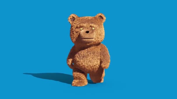 Teddy Bear Real Fur Walkcycle Front Blue Screen Loop Odwzorowania — Wideo stockowe