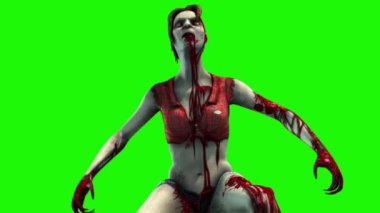 Zombi Kadın Aşağı Yeşil Ekran 3D Canlandırma