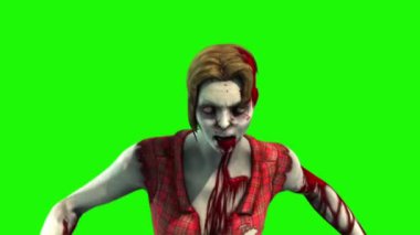 Zombi Kadın Yürüyüş Önü Yeşil Ekran 3B Canlandırma