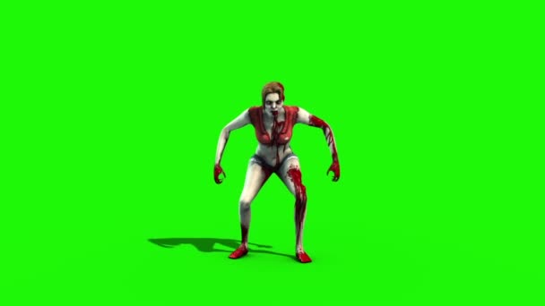 Zombie Γυναίκα Εξόργισε Επίθεση Αίματος Πράσινη Οθόνη Αποτύπωση Animation — Αρχείο Βίντεο