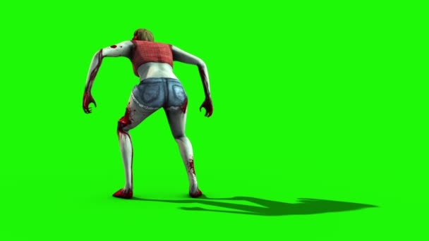 ゾンビ女性バックグリーンスクリーン3Dレンダリングアニメーション — ストック動画