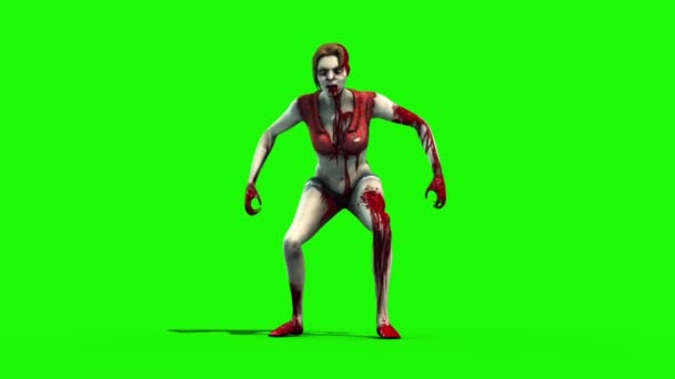 Zombie Woman Front Green Screen Αποτύπωση Animation — Αρχείο Βίντεο