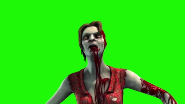 Zombie Kvinne Rasende Angrep Grønn Skjerm Gjengivende Animasjon – stockvideo