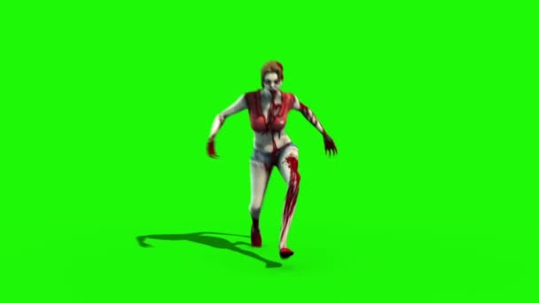 ゾンビウーマンウォークサイクルグリーンスクリーン3Dレンダリングアニメーション — ストック動画