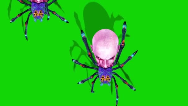 Gruppe Von Spider Zombie Spaziergänge Top Green Screen Rendering Animation — Stockvideo
