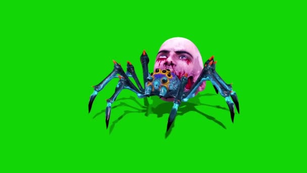 Spider Zombie Atakuje Zielony Ekran Renderowania Animacji — Wideo stockowe