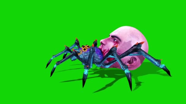 Spider Zombie Atakuje Side Green Screen Animacja Renderowania — Wideo stockowe