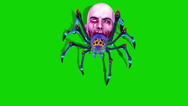 Spider Zombie Comes Out Ground Top Green Screen Rendering Animation — Stock Video