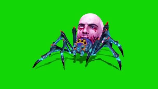 Spider Zombie Umírá Přední Zelené Obrazovce Vykreslování Animace — Stock video