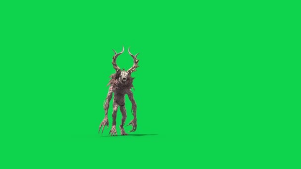 Wendigo Green Screen Camina Animación Renderizado Frontal — Vídeo de stock