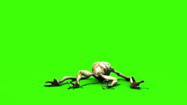 Canavar uzaylı uzun bacak Die açık 3d animasyon yeşil ekran
