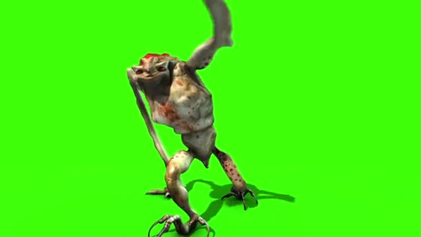Monster Alien Long Leg Attacks Close Animation Green Screen — Stock Video