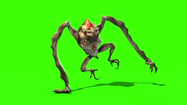 Monster Alien Langes Bein Läuft Schleife Animation Grüner Bildschirm — Stockvideo