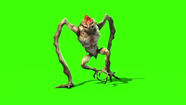 Monster Idegen Hosszú Láb Sétál Hurok Animáció Green Screen — Stock videók