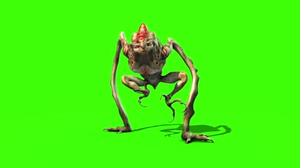 Monstruo Alien Largo Lazo Estático Animación Pantalla Verde — Vídeos de Stock