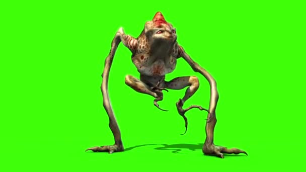 Monstro Alienígena Longo Estático Loop Frontal Animação Verde Tela — Vídeo de Stock