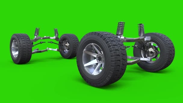 Rodas Carro Verde Tela Lateral Renderização Animação — Vídeo de Stock