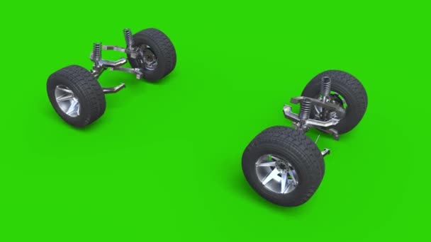 Wheels Shock Absorber Car Green Screen Rendering Animation Stok Video Bebas Royalti