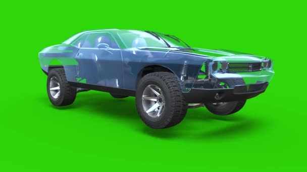 Rodas Amortecedor Carro Mecânica Tela Verde Frente Renderização Animação — Vídeo de Stock