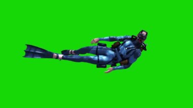 Dalgıç Yan Yüzme Döngüsü Tüplü Dalış Silindirleri Taraf Yeşil Ekran 3B Canlandırma