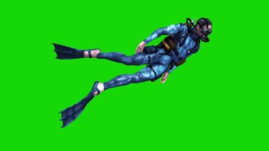 Dalgıç Yan Yüzme Döngüsü Tüplü Dalış Silindirleri Üst Yeşil Ekran 3B Canlandırma