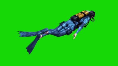 Dalgıç Yüzme Bisikleti Tüplü Dalış Silindirleri Yeşil Ekran Arkası 3B Canlandırma