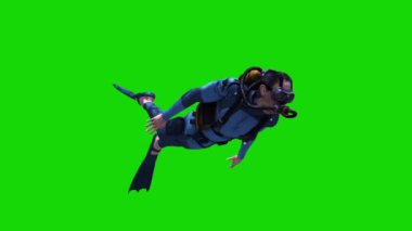 Dalgıç Yüzme Bisikleti Tüplü Dalış Silindirleri Yeşil Ekran 3B Canlandırma