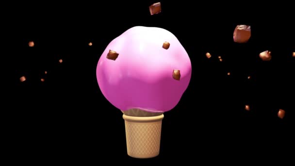 冰淇淋软糖坚果草莓巧克力阿尔法松果3D渲染动画 — 图库视频影像
