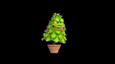 Canavar Noel Ağacı Önde Yürüyor Alfa Karşılaşması 3B Canlandırma 4K