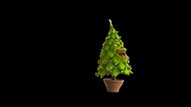 Monster Christmas Tree Attacks Side Alpha Matte Rendering Animacja — Wideo stockowe
