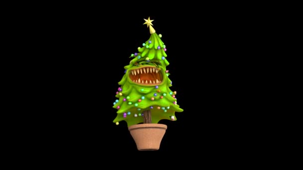 Monster Christmas Tree Die Front Alpha Matte Renderelés Animáció — Stock videók