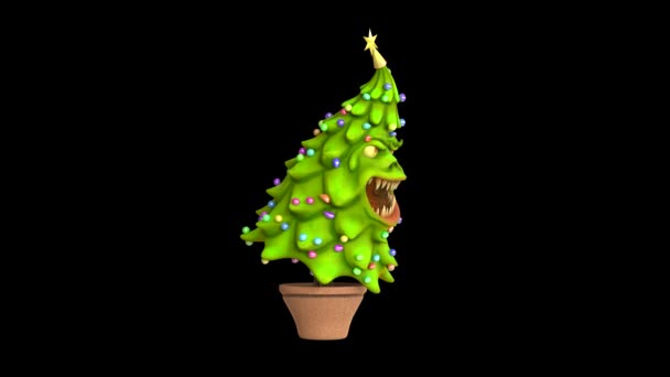 Árbol Navidad Monstruo Mira Alrededor Alpha Matte Renderizado Animación — Vídeo de stock