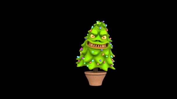 Monster Christmas Tree Walks Alpha Matte Rendering Animation Video Clip