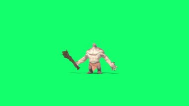 Kiklops Canavarı Yeşil Ekran Çalışır ve Saldırır Ön 3B Canlandırma