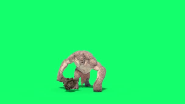 Cyclops Monster Green Screen Walks Front Rendering Animation — Video Stock