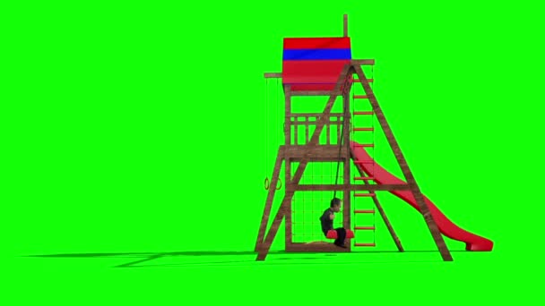 Dítě Swing Playground Green Screen Zavřít Vykreslování Animace — Stock video