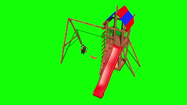 Child Swing Playground Green Screen Top Rendering Animation — 비디오