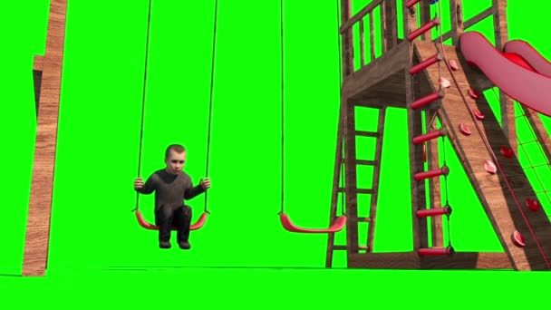 儿童在荡秋千游乐场绿屏下3D渲染动画 图库视频片段