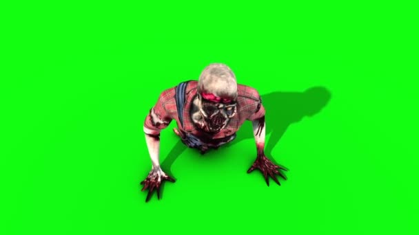 Разбитый Зомби Холостой Топ Зеленого Экрана Петля Ужасов Хэллоуин Рендеринг Лицензионные Стоковые Видео