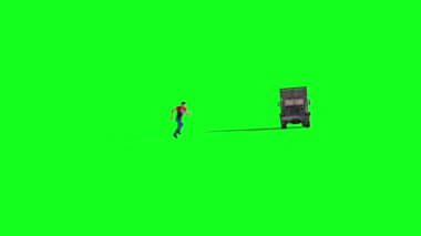 Action Movie Man Kaza Kamyonundan Atladı Yeşil Ekran 3B Canlandırmaları