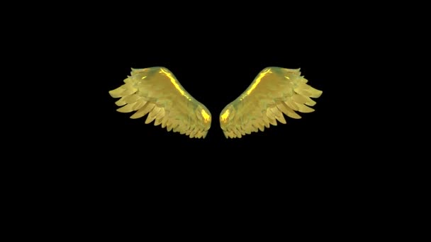 Gouden Vleugels Alpha Matte Animatie Rendering Stockvideo