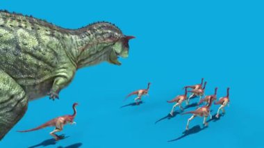 Jurassic World Carnotaurus Saldırısı Gallimimus Üst Mavi Ekran 3B Canlandırma