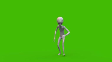 Yeşil Ekran Gri Yaratık Önde Yürüyor 3B Canlandırma CGI